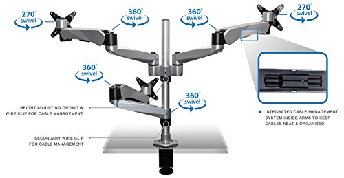 Mount-It! Dual Monitor and Laptop Desk Stand Mount with Mouse Pad Holder | 3 Gas Spring Arms | Fits Monitors up to 27 Inches | Laptop Notebook Tablet or Keyboard Tray Included | C-clamp Base | Silver
