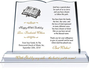 Personalized Crystal Bible Pastor 60th Birthday Gift Plaque, Customized with Pastor and Church Name, Unique Gift to Pastor or Pastor's Wife on Their 40th, 50th, 60th, 70th Birthday (M - 10")