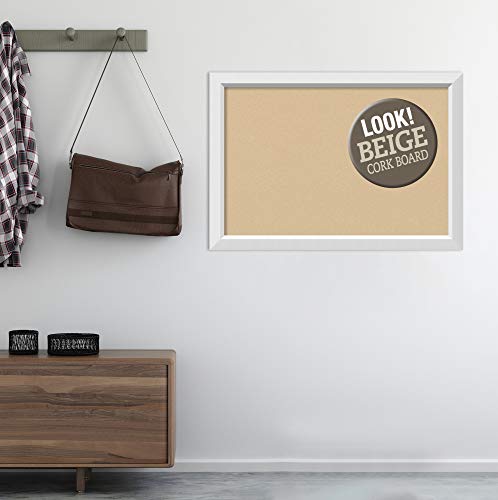 Tan Cork Board (40.00 x 28.00 in.), Blanco White Wood Frame - Bulletin Board, Organization Board, Pin Board - Large