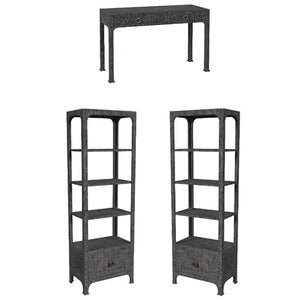 Home Square 3-Piece Set with 2-Drawer Desk and 2 Bookcases in Charcoal