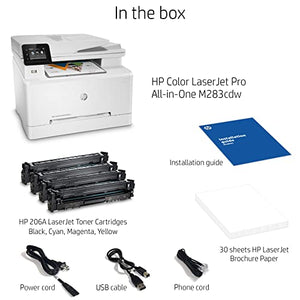 HP Laserjet Pro MFP M283cdwA All-in-One Wireless Color Laser Printer, White - Print Scan Copy Fax - 22 ppm, 600 x 600 dpi, 8.5 x 14, 50-Sheet ADF, Auto Duplex Printing, Ethernet, Cbmou External Webcam