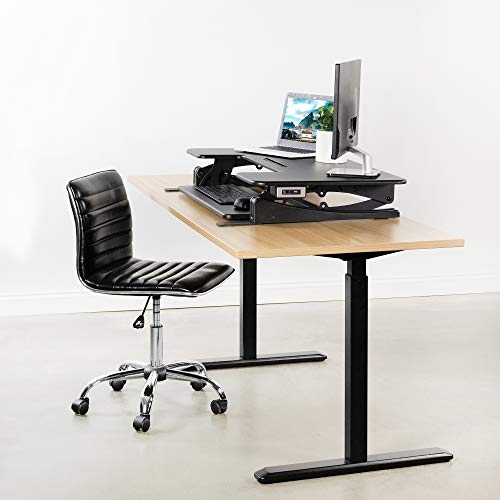 VIVO Black Electric Extra Wide 42 inch Stand Up Desk Converter | Quick Sit to Stand Tabletop Dual Monitor Riser Workstation (DESK-V000VLE)