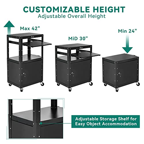 YITAHOME Steel AV Cart with Locking Cabinet, Keyboard Tray, Rolling Media Cart - Black