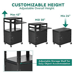 YITAHOME Heavy-Duty Rolling Projector Cart, Black, 300lb Capacity, Adjustable Shelves