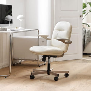 EMIAH Ergonomic Office Chair with Flip-up Arms and Wheels - Light Beige