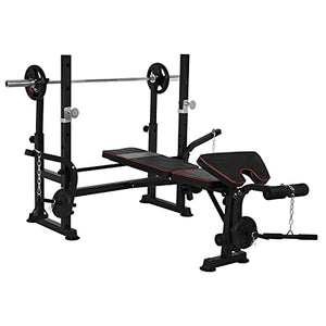 Olympic Weight Bench with Strength Training Equipment Press Squat Rack Barbell Rack | Weightlifting Bench Full-Body Workout Equipment with Preacher Curl Leg Developer for Home Fitness