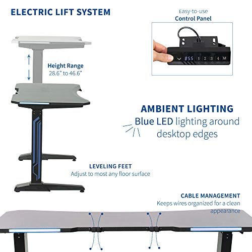 VIVO Black Electric 47 inch Height Adjustable Gaming Desk with Blue LED Lights, Ergonomic Home Office Computer Table Workstation, DESK-GME2B
