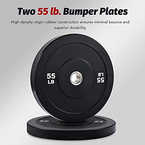ZELUS 55lb Weight Plate Set | Twin 2" Bumper Plates for Strength and Training Fitness | Olympic Weight Set with Rubber Barbell Dumbbell Plates Stainless Steel Inserts for Pro or Home Gyms, Set of 2