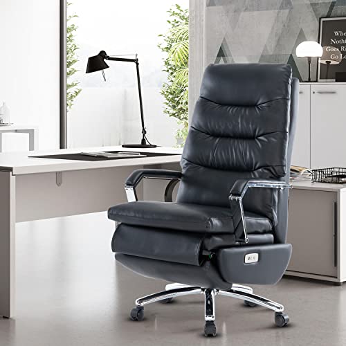HESL Electric Power Reclining Office Chair with Footrest, Big and Tall Auto-Linked Armrests, 500 lb Capacity Black