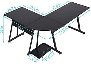FITOOM L-Shape Corner Gaming Table,L Shaped Gaming Computer Desk 58.1'' Writing Studying PC Laptop Workstation for Home Office Bedroom,Black