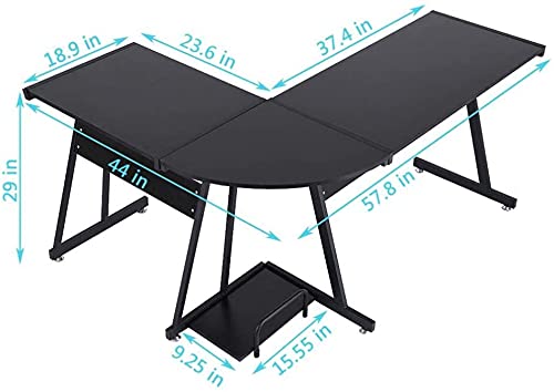 FITOOM L-Shape Corner Gaming Table,L Shaped Gaming Computer Desk 58.1'' Writing Studying PC Laptop Workstation for Home Office Bedroom,Black
