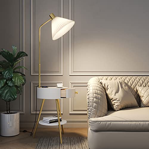 VejiA Floor Lamp with End Table, USB Charging Port, and Wireless Charger - Nordic Bedside Nightstand Lighting