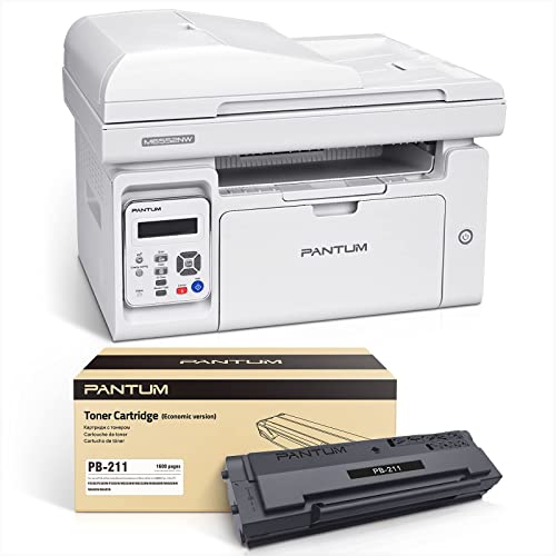 All in One Laser Printer Scanner Copier with Auto Document Feeder, Wireless Multifunction Black and White Laser Printer, Pantum M6552NW(W4G61A) White with PB-211 Toner