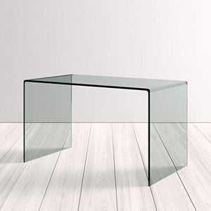 Neos Modern Furniture Bent Glass Computer Desk Contemporary Rectangular Shaped PC Laptop Workstation Study Table Home Office Writing for Small Spaces, Better Than Acrylic or Lucite, 50" L, Clear