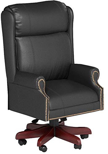 Boss Office Products B980-CP Traditional High Back CaressoftPlus Chair with Mahogany Base in Black