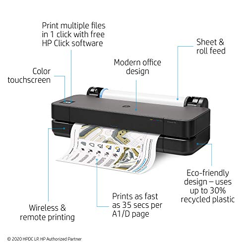 HP DesignJet T230 Large Format Compact Wireless Plotter Printer - 24" (5HB07A), with Multipack and High-Capacity Genuine Ink Cartridges (10 Inks) & Auto Sheet Feeder with Tray - Bundle