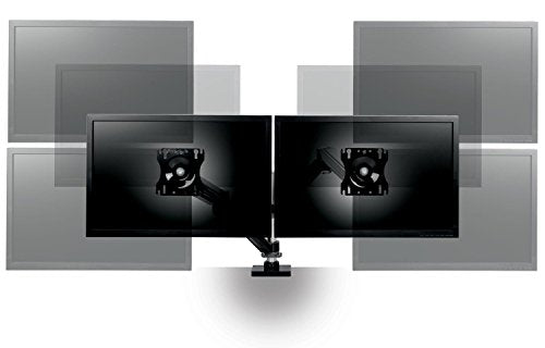 3M Easy Adjust Desk Mount Dual Monitor Arm, Adjust Height, Tilt, Swivel and Rotate by Holding and Moving Monitor, Free Up Desk Space, Clamp or Grommet, For Monitors to 20 lbs <= 27", Black (MA260MB)