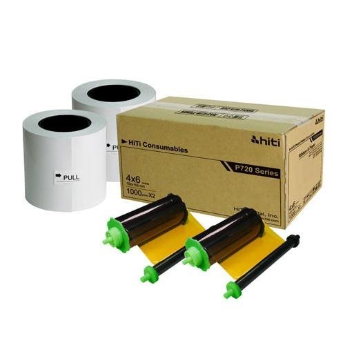 HiTi 4x6" 2 Rolls of Ribbon and Paper Case for P720L Photo Printer, 2000 Prints Per Case
