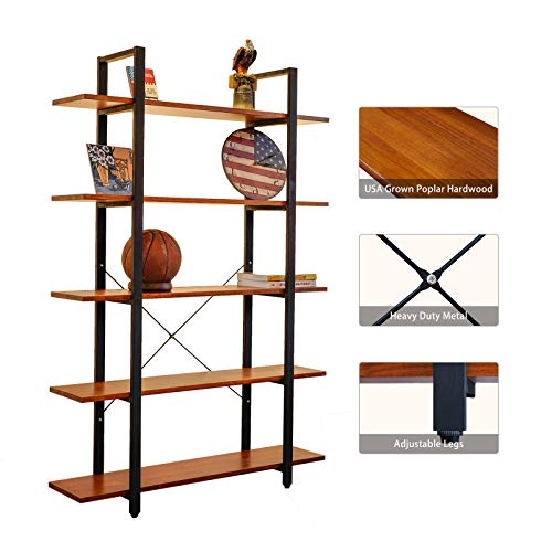 CONSDAN Industrial Bookshelf, USA Grown Hardwood, Real Wood Bookshelves, Modern Open Rustic Bookcase