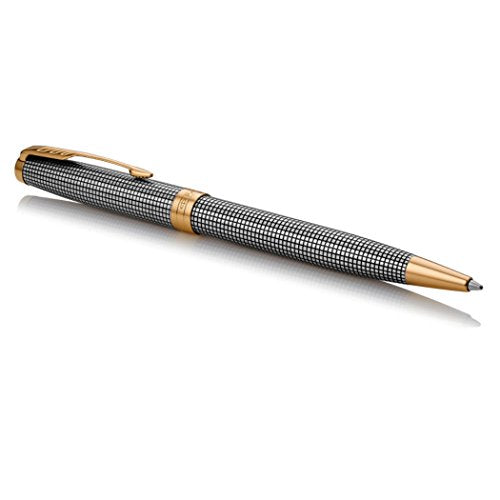 PARKER Sonnet Ballpoint Pen, Prestige Chiselled Silver with Gold Trim, Medium Point Black Ink