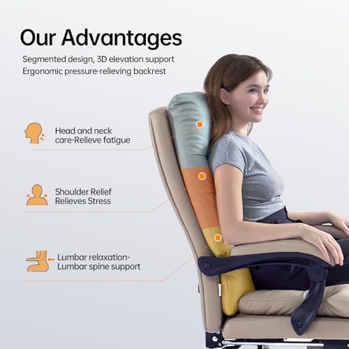 SOFTREST Ergonomic Executive Office Chair with Foot Rest - High Back, Reclining, Pu-Leather, Khaki
