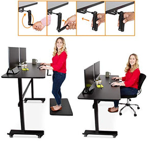 Stand Steady Tranzendesk | 55 Inch Standing Desk with Detachable Wheels | Front Crank Easy Manual Height Adjustable Sit to Stand Desk | Modern Ergonomic Desk Supports 3 Monitors (55 / Black)