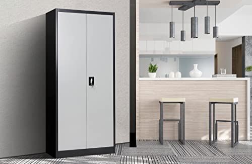 Generic Metal Storage Cabinet with 2 Doors and 4 Shelves, Lockable Steel - Grey