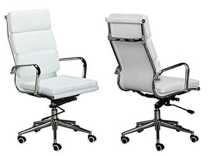 Classic Replica High Back Office Chair - Vegan Leather, Thick high Density Foam, stabilizing bar Swivel & Deluxe Tilting Mechanism (Pack of 2, White)