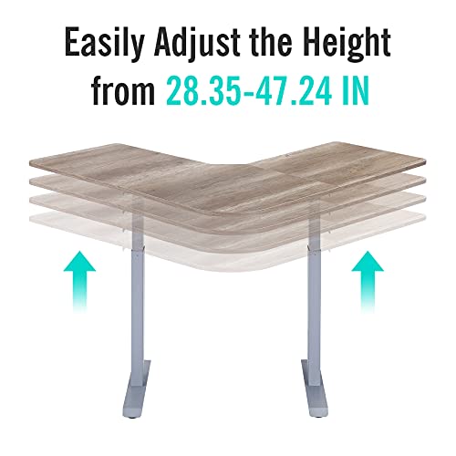 UNICOO - L Shaped Dual Motor Electric Height Adjustable Standing Desk, Computer Corner Desk, Home Gaming Desk, Office Writing Workstation (Grey Frame/Antique Oak Top) XOT-L-GA