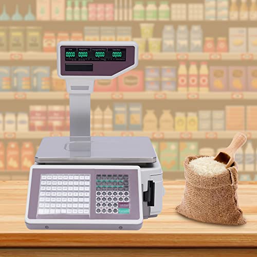 WANLECY Price Computing Scale with Thermal Label Printer and Pole Display - Up to 66lb Weighing Range - Supermarket Use - Mobile APP