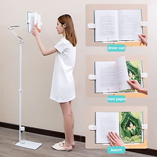 MESURG Adjustable Reading Book Floor Bracket Long Arm Table Bed Reading Book Stand Multi Angle Rotation Adjustable Reading Book Floor Holder,Heavy Duty Floor Multi-Function Bookstand (Size : No lamp)