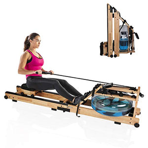 LONABR Folding Water Rowing Machine Solid Wood Rower with Digital Monitor Adjustable Resistance Home Gyms Training Fitness Equipment 330lbs Weight Capacity