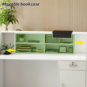AIEGLE Reception Counter Desk with Adjustable Shelf & Lockable Drawers, White (55.1" L x 23.6" W x 43.3" H)