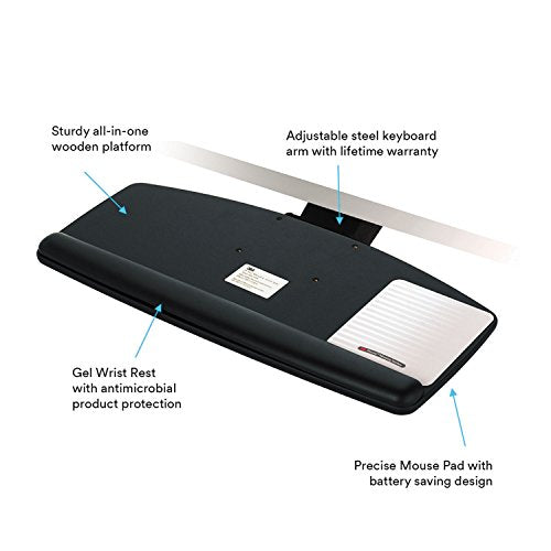 3M Akt90le Keyboard Tray,Height/Tilt Adjust,25-1/2-Inch X12-Inch,23-Inch Track,Bk