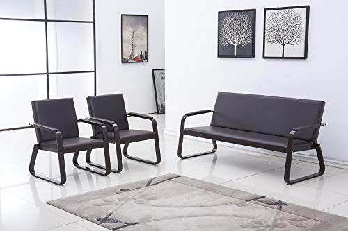 Bestmart PVC Leather 3PCS Office Reception Sofa Set Executive Side Waiting Room Visitor Guest Sofa,Dark Brown