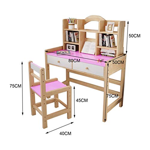 TOUNTLETS Teen Wooden Desk and Chair Set Girl Writing Desk 32" Home Office Desk for Bedroom,Wooden Desk for Student Home Study & Office Computer Desk w/Drawers & Bookshelves,Adjustable Height (Pink)