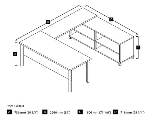 Bestar Pro-Linea U-Desk, White/Bark Grey