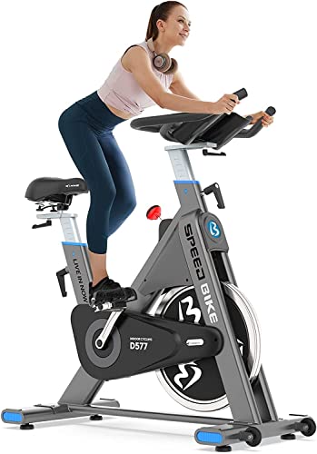 Afully Exercise Bike - Commercial Indoor Cycling Bike with 50Lbs Heavy-duty Flywheel, 550LBS High Weight Capacity, Belt Drive Silent Stationary Bike with Comfortable Seat Cushion for Commercial or Home Use
