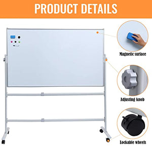 White Board Dry Erase 72" X 36" Large Adjust Rolling Double Sided Whiteboard on Wheels Dry Erase Board with Stand Reversible Magnetic for Home Office Classroom(72" x 36", White)