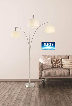 Artiva USA LED602108FSN Lumiere Modern LED 80-inch 3-Arched Brushed Steel Floor Lamp with Dimmer, 76, 71 inches high x 36 inches Wide x 36 inches Long