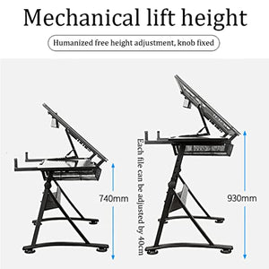EESHHA Folding Drawing Table Drafting Desk with Adjustable Height and Tempered Glass Top