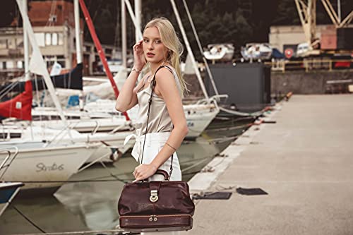 Leather Doctor Bag Briefcase Medical Purse Vintage Key Lock Handbag Brown - Time Resistance