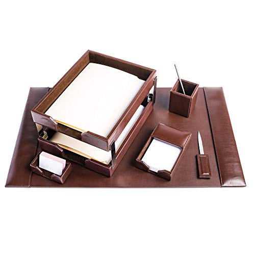 Dacasso Dark Brown Bonded Leather Desk Set, 8-Piece