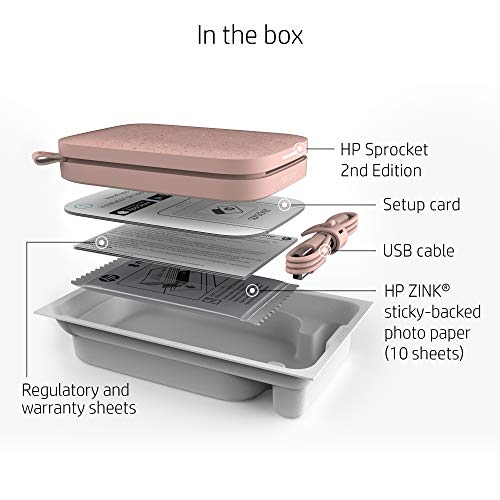 HP Sprocket Portable 2x3" Instant Photo Printer (Blush) Print Pictures on Zink Sticky-Backed Paper from your iOS & Android Device.