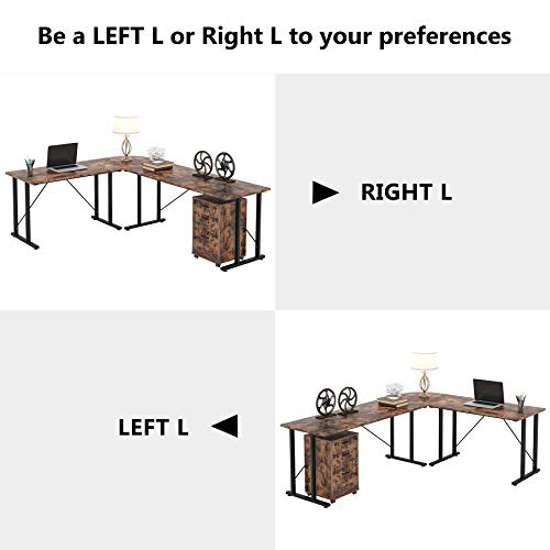 Tribesigns 83 Inch Industrial L-Shaped Desk with File Cabinet Letter Size, Large L Shapes Computer Desk Reversible Study Table Workstation for Home Office with Storage Drawers, Rustic Brown
