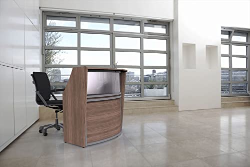 Linea Italia Curved Office Clear Panel Reception Desk Counter | 72" x 32" Walnut