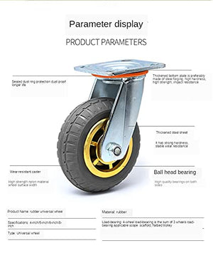 None 8 inch Heavy Duty Swivel Casters with Brake - Silent Rubber Furniture Trolley for Office Chairs