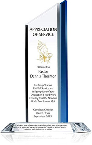 Personalized Crystal Gift Plaque for Pastor Appreciation Month, Customized with Pastor & Church Name, Unique Gift for Pastor, Priest, Minister or Clergy Appreciation (XL - 12")