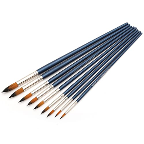 NBHFR Round Pointed Tip Brushes 9 Pcs Synthetic Art Paint Brush Set for Acrylic Watercolor Oil Painting Long Handle
