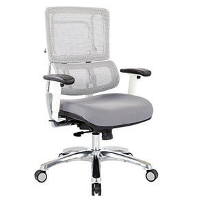 Office Star Breathable White Vertical Mesh Back and Padded Steel Mesh Seat Managers Chair with Adjustable Arms and Polished Aluminum Accents, Steel Seat